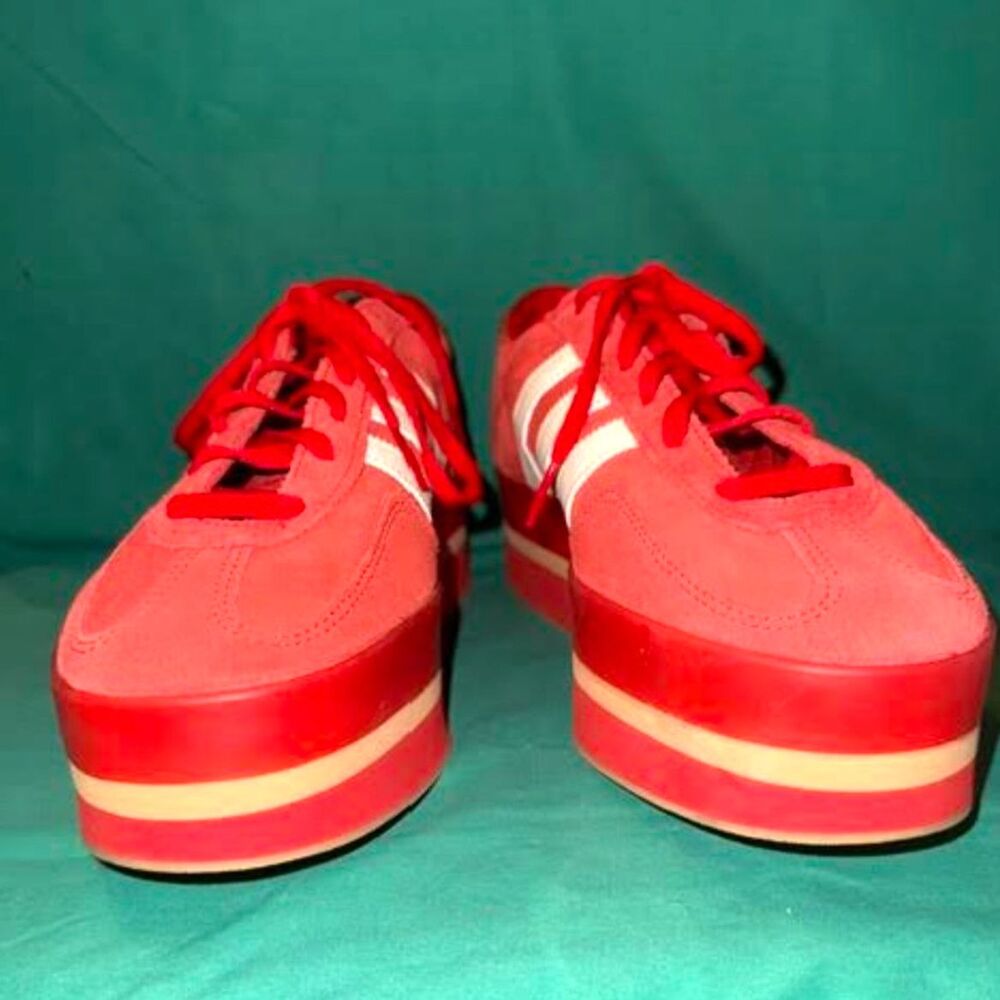 NEW adidas Gazelle Stack Red/White/Gold Shoes Women's 9.5 Platform Sneakers